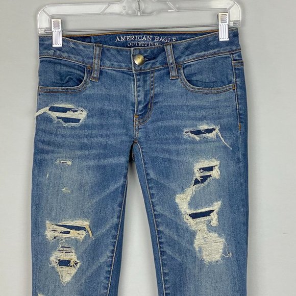 AE Super Low Stretch AEO Denim Jegging Jeans 0 L - Picture 2 of 13